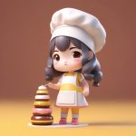 3D粘土风Q版甜甜圈女孩:烘焙主题全身站立,奶油色背景高分辨率 7 3d nian tu feng q ban tian tian quan nyu hai hong bei zhu ti quan shen zhan li nai you se bei jing
