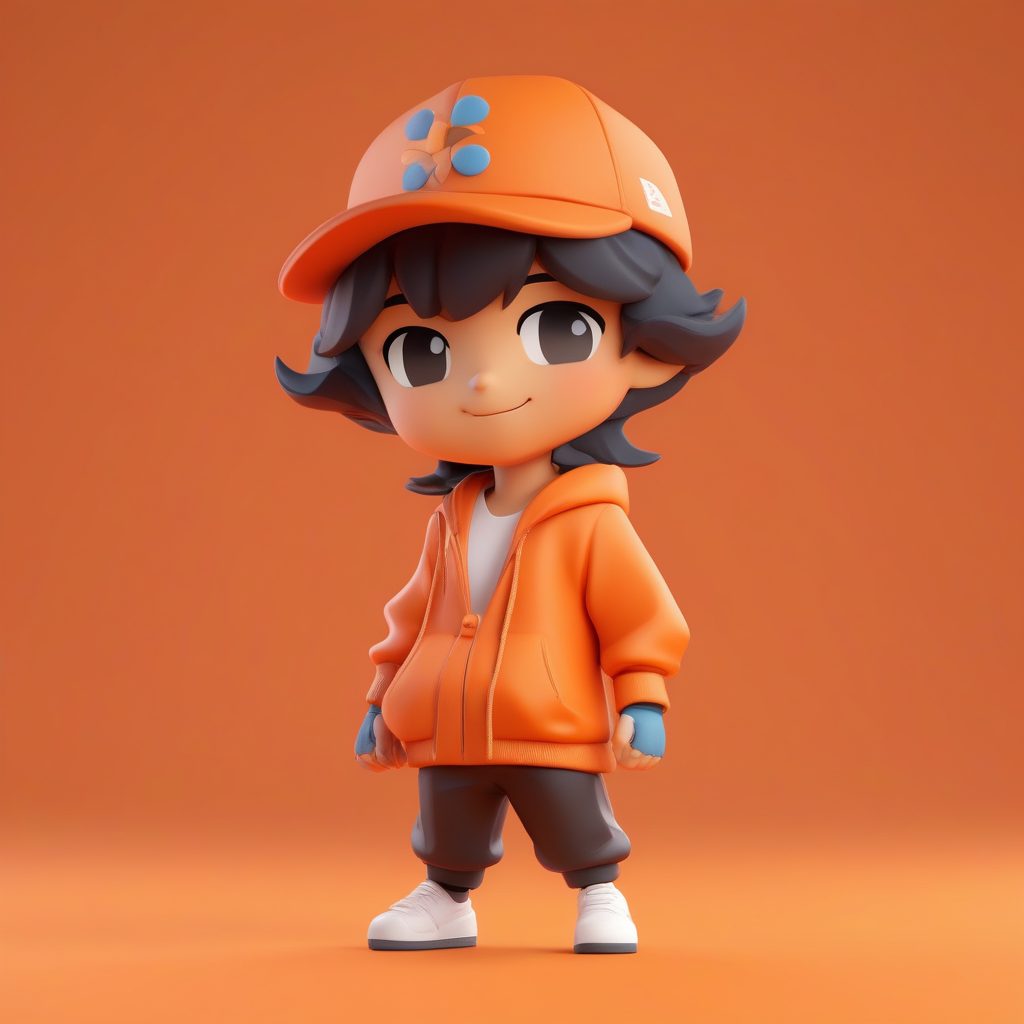 3D粘土街舞少年Q版男孩AI绘画提示词：活力B-boy姿势