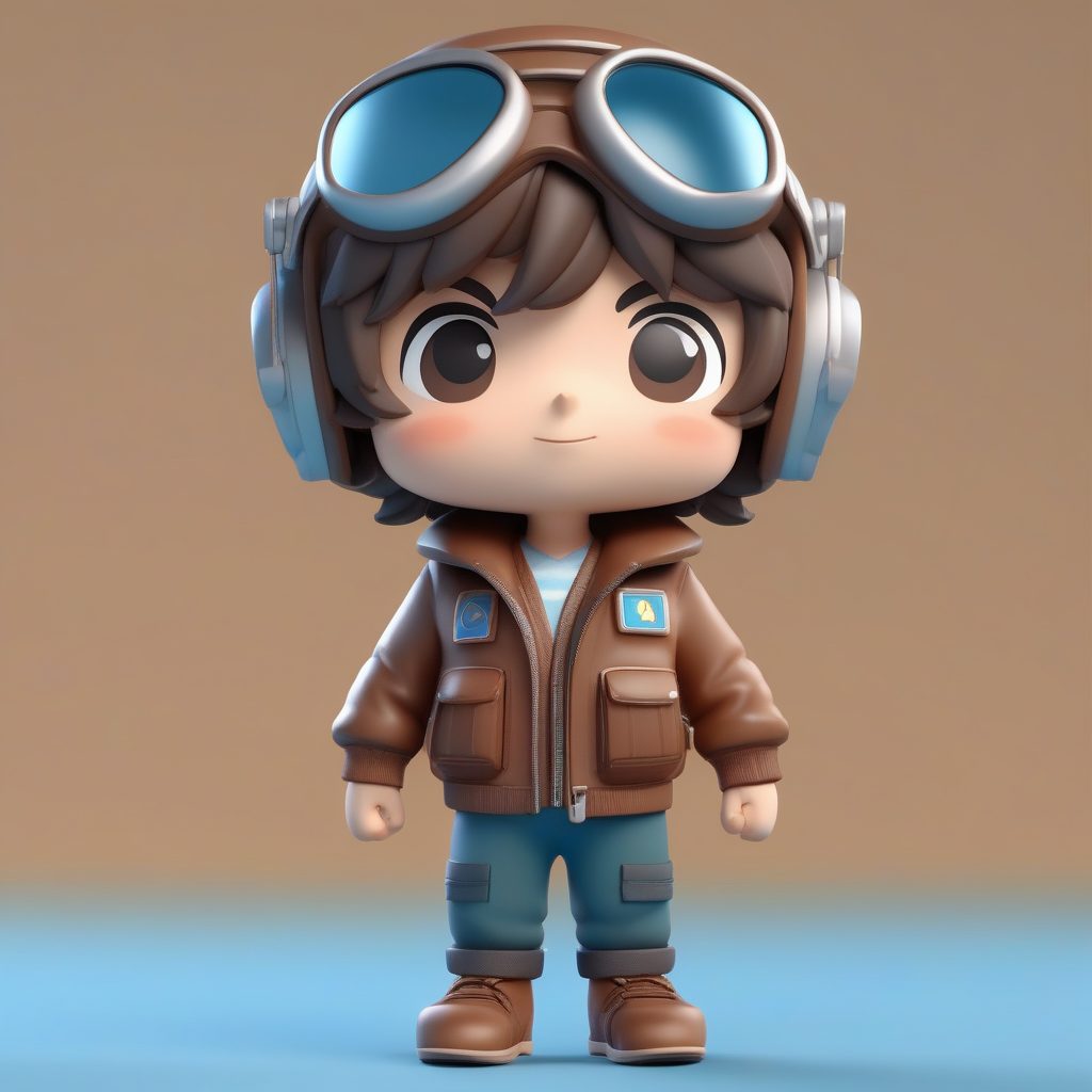 3D粘土盲盒Q版飞行员男孩AI提示词：皮夹克与复古护目镜