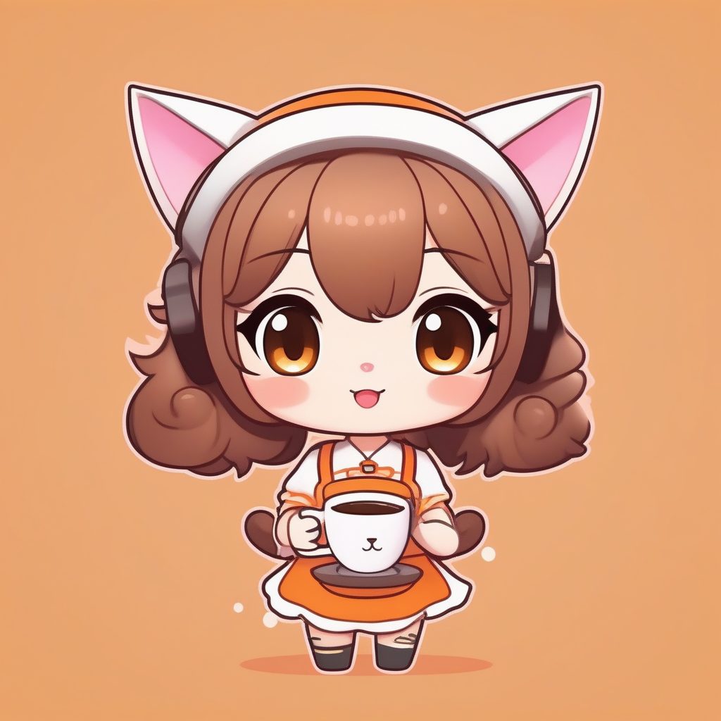 3D粘土Q版猫咪咖啡师女孩设计：C4D Octane渲染可爱手办提示词