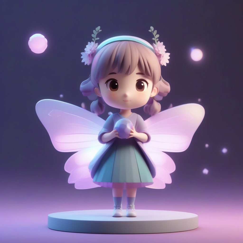 3D粘土质感Q版小仙女：半透明翅膀与魔法光球，温柔纯色背景
