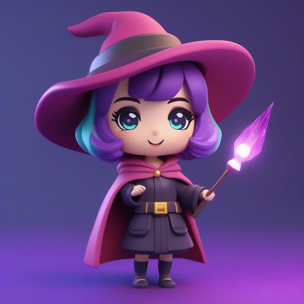 3D渲染极简女巫主题Q版盲盒手办