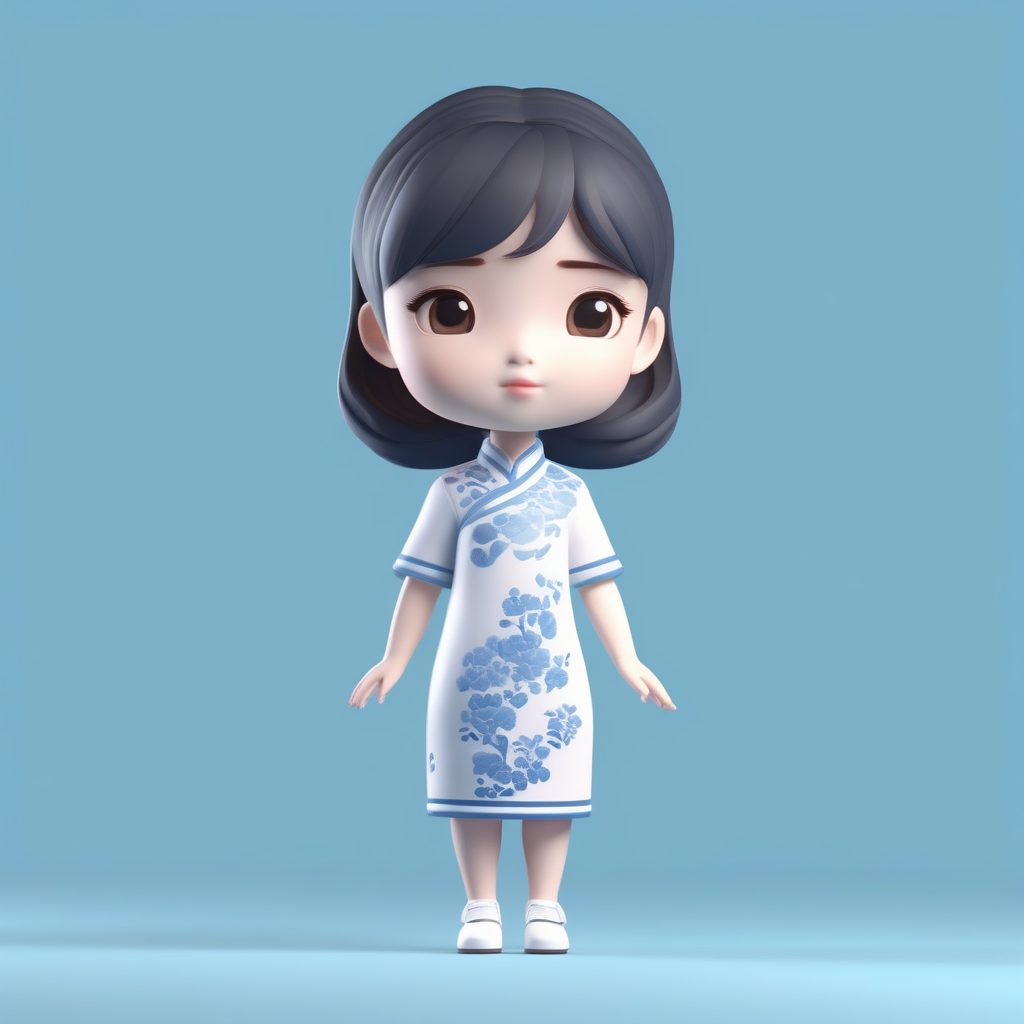 3D渲染旗袍少女：C4D光线追踪下的青花瓷Q版盲盒手办制作教程