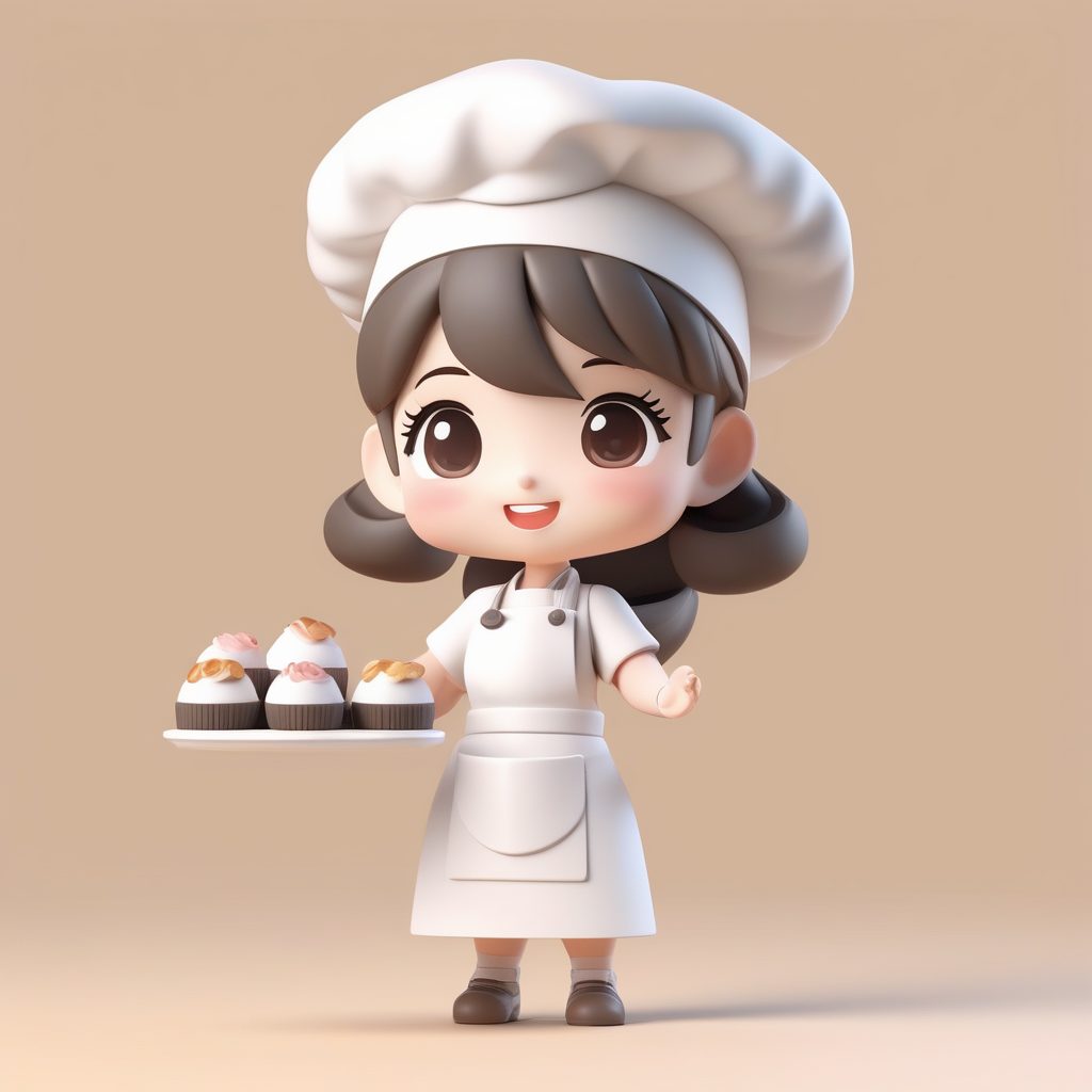 3D Q版烘焙师女孩盲盒模型AI绘画提示词