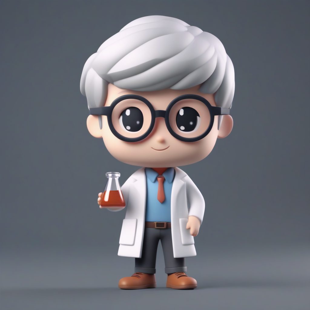 3D Q版化学老师：手持烧杯的实验室可爱角色卡