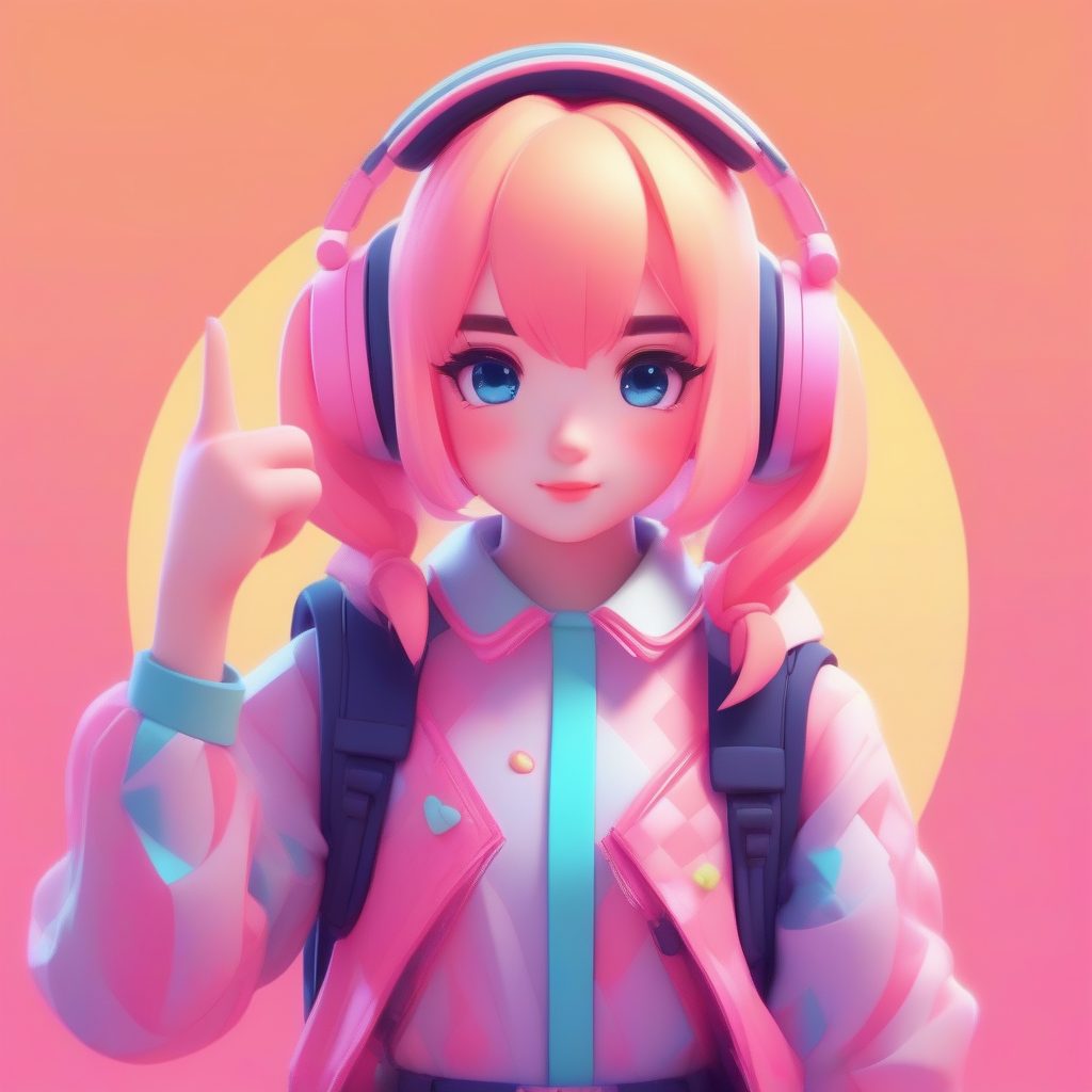 80年代复古波普Q版：霓虹色块和夸张头饰，全身充满活力AI提示词