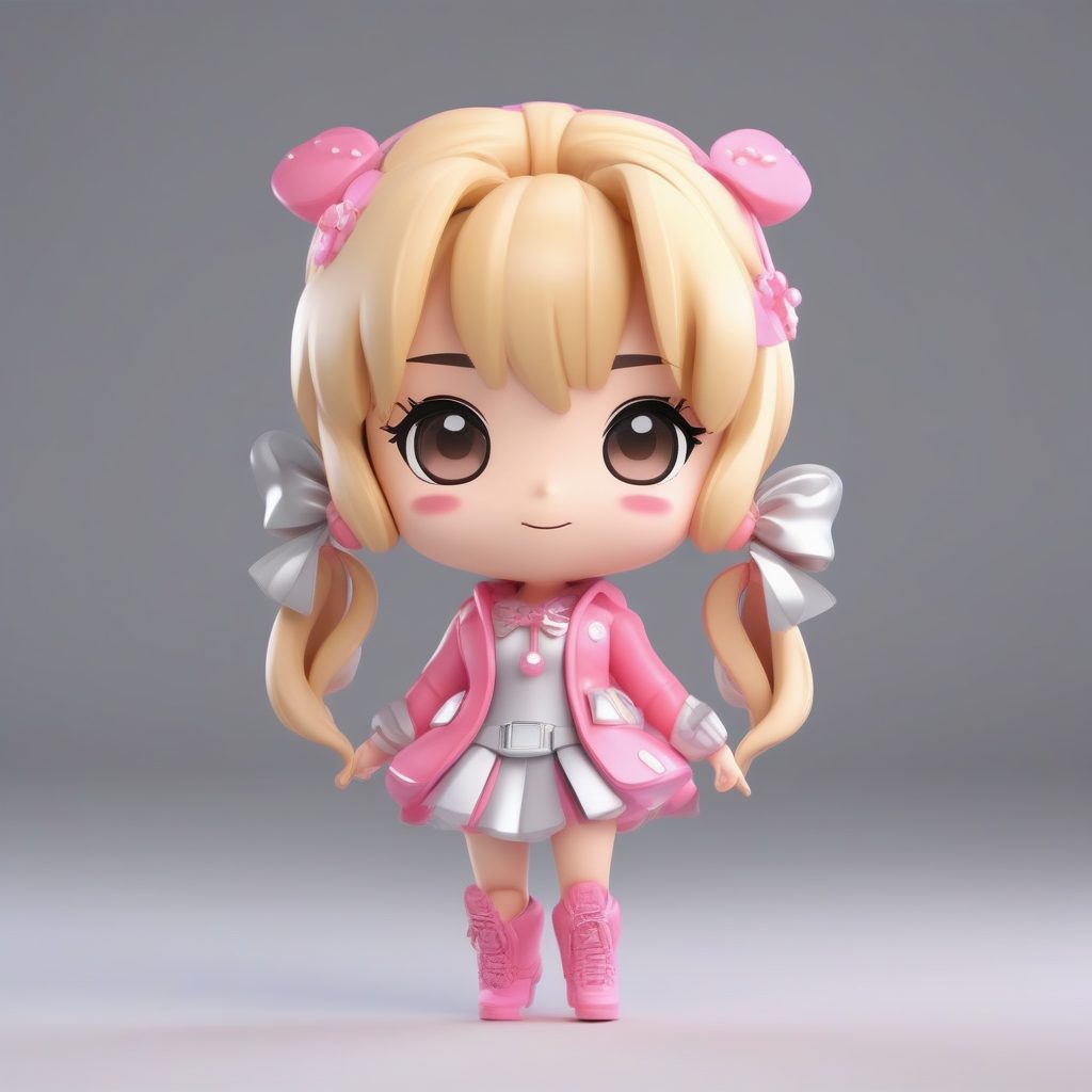 8K超清3D粘土偶像Q版女孩AI提示词：金发双马尾与舞台装