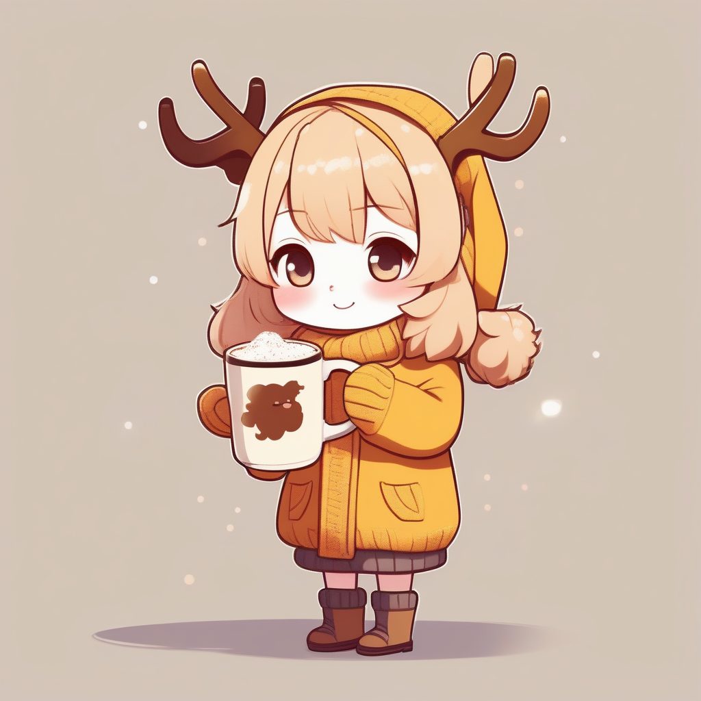 8K超清：极简卡哇伊Q版麋鹿少女全身站立照，柔和光影纯色背景AI提示词