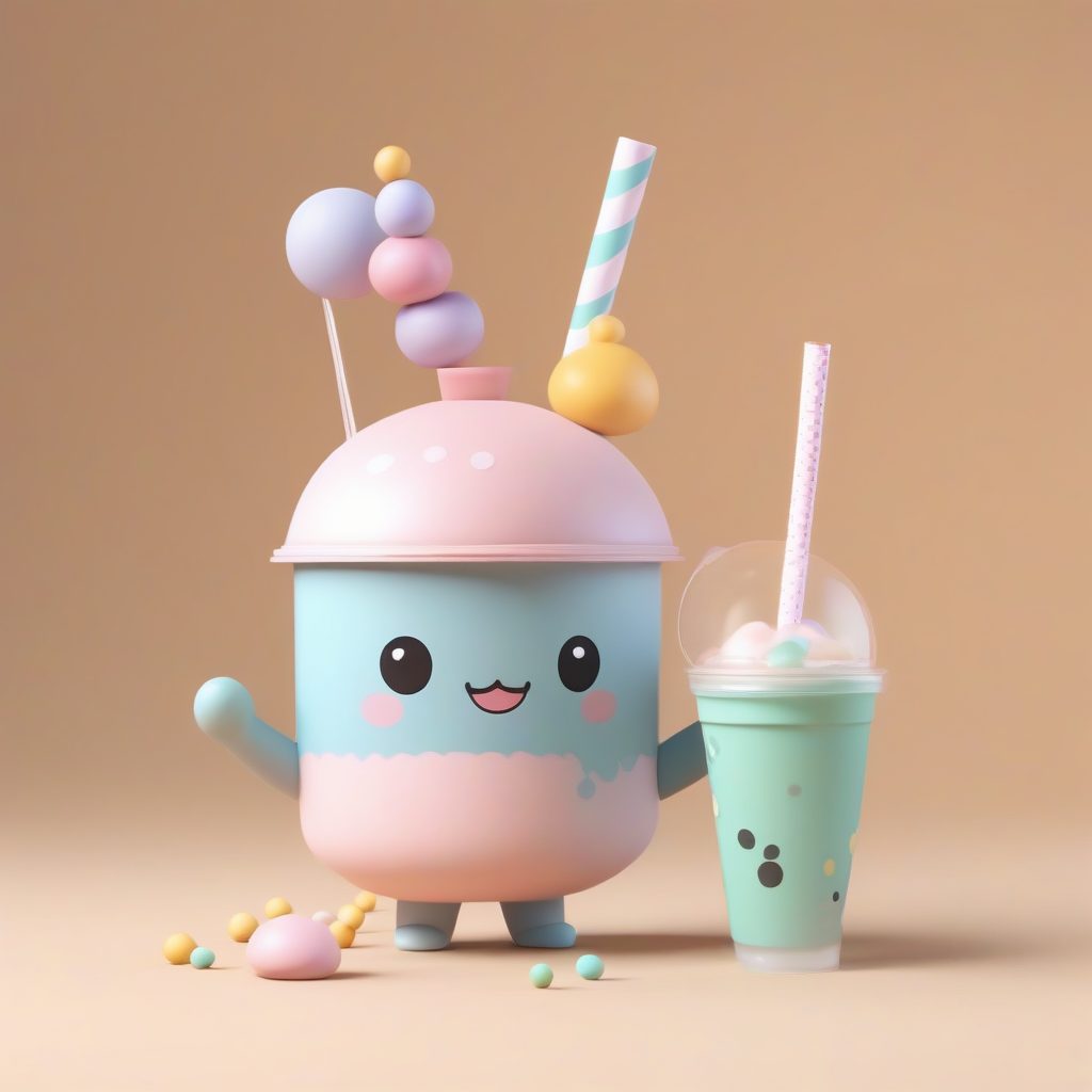 8K超清Q版奶茶控插画生成：Pop Mart风格全身照，萌系表情提示词大全