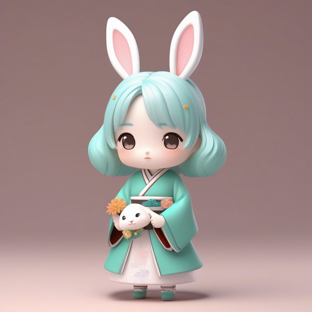 8K高精度：Q版汉服兔女郎，C4D光线追踪全身插画