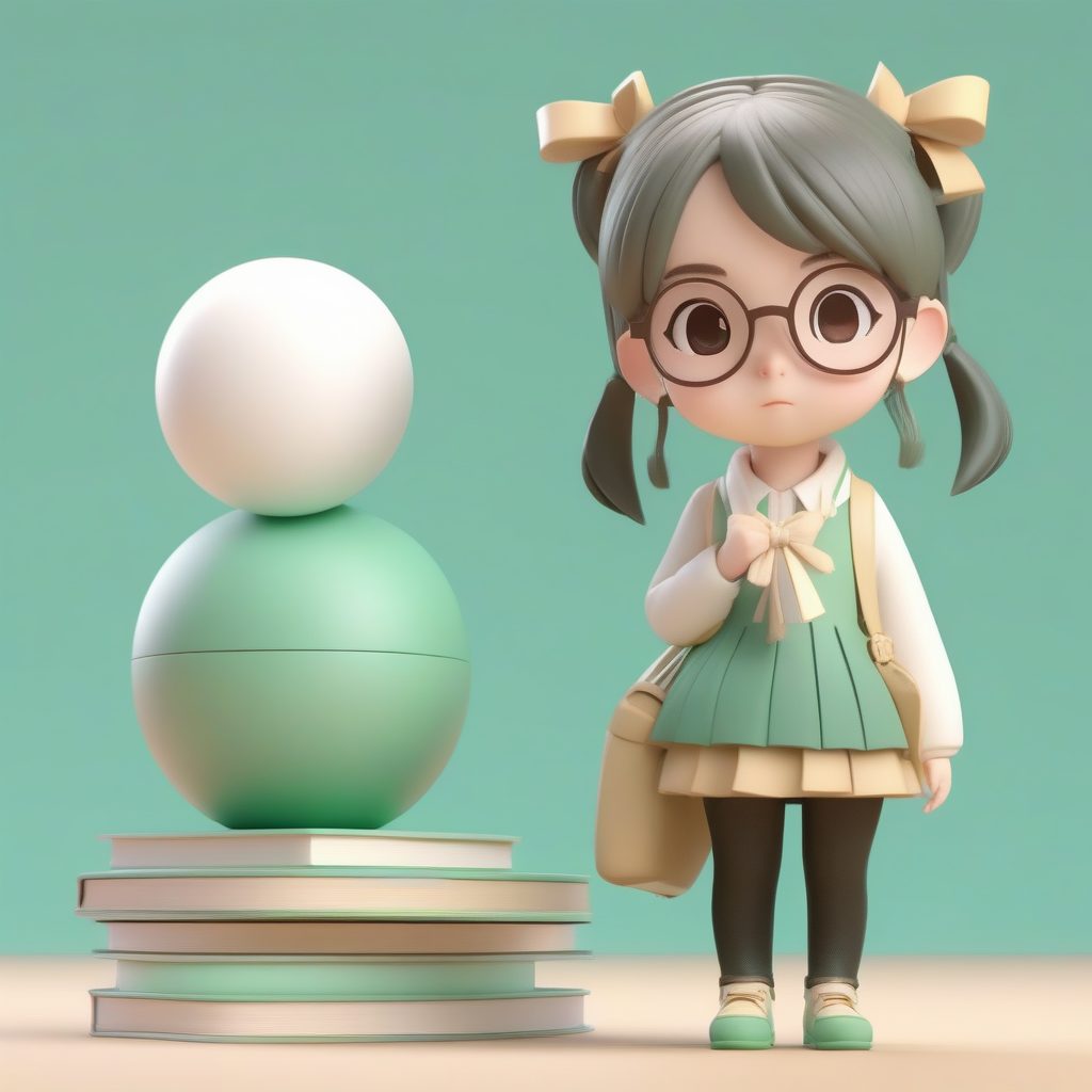 8K高精度渲染：Q版图书馆女学生手办提示词