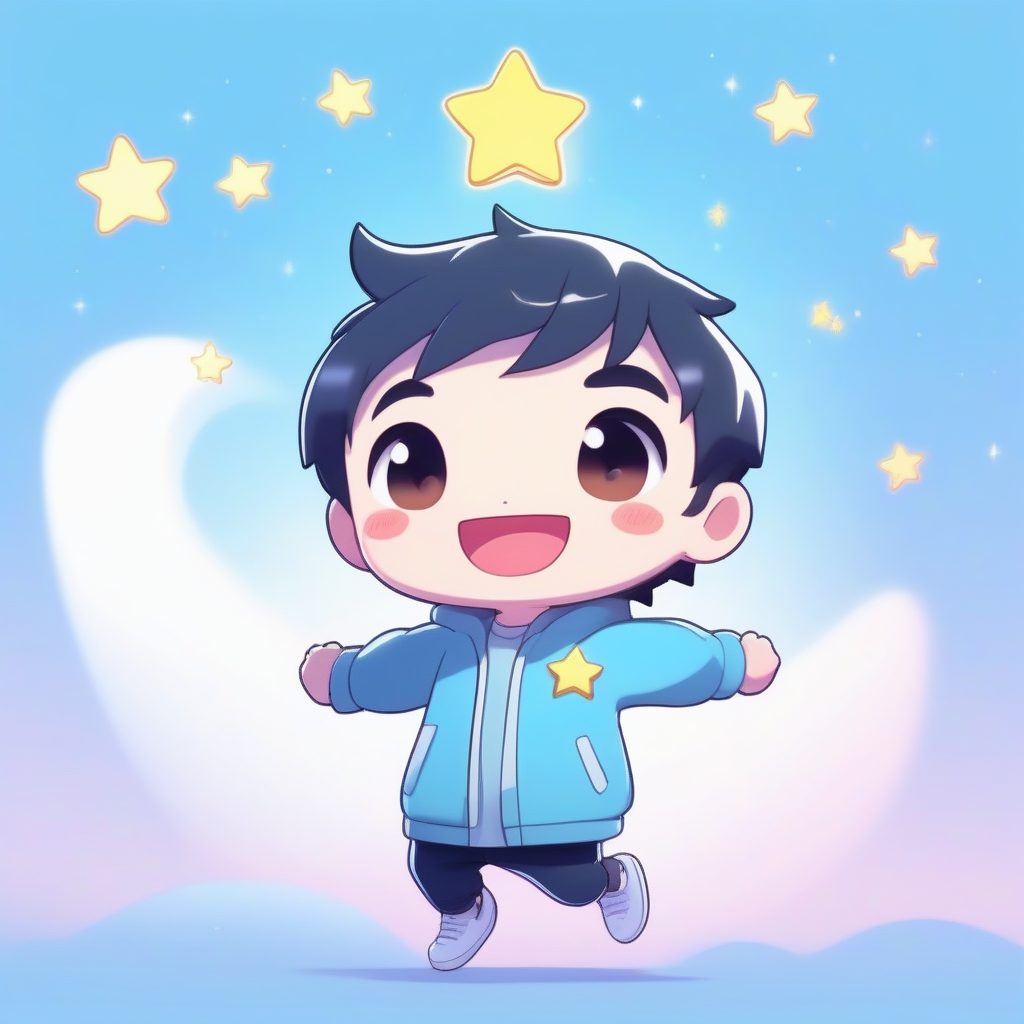 8K光追极简风：手捧星星的Q版活力男孩全身立绘