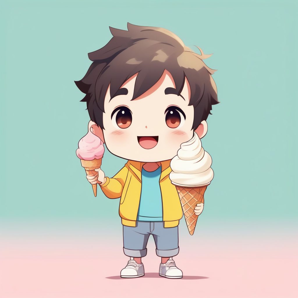 8K光追Q版活力男孩：高抛光冰淇淋手办站姿渲染