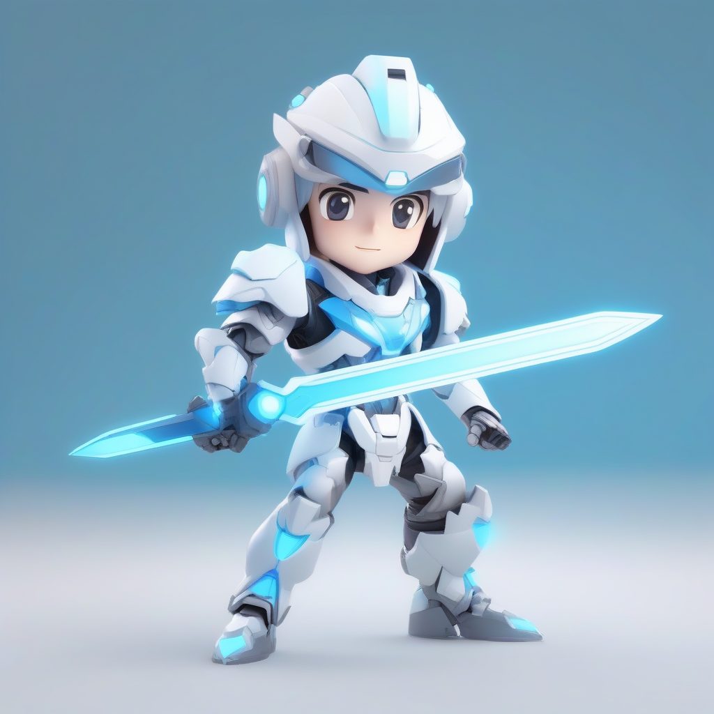 8K光追Q版机甲少年：手持能量剑的卡哇伊全身立绘