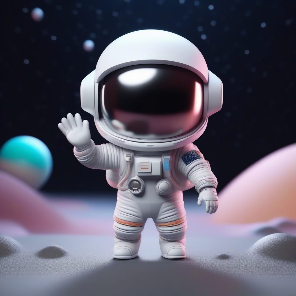 8K光追：在月球表面兴奋挥手的Q版宇航员手办