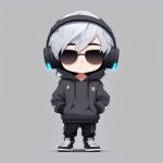 8K极简银发Q版人偶:酷炫耳机与工装裤造型全身渲染图 7 8k ji jian yin fa q ban ren ou ku xuan er ji yu gong zhuang ku zao xing quan shen xuan ran tu