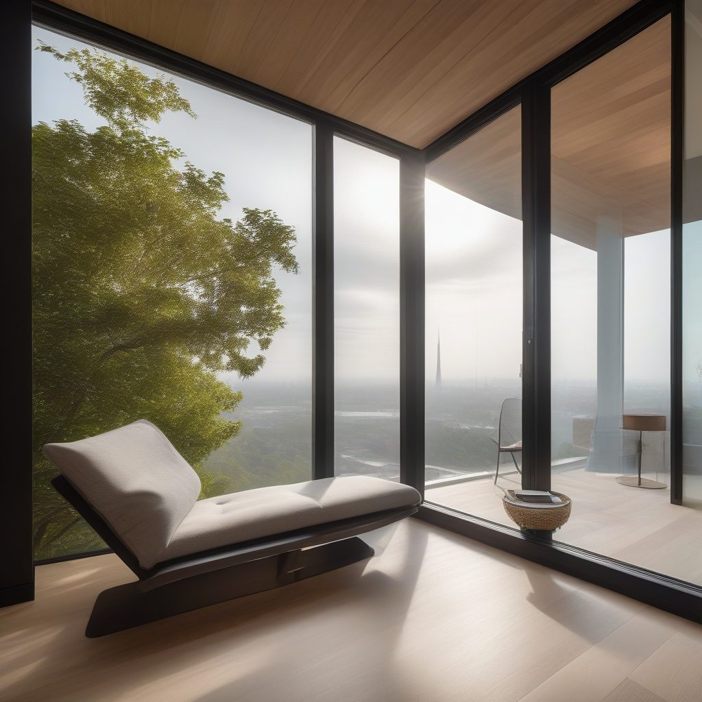 8K极简主义空中阅读角：光影与舒适的现代室内设计