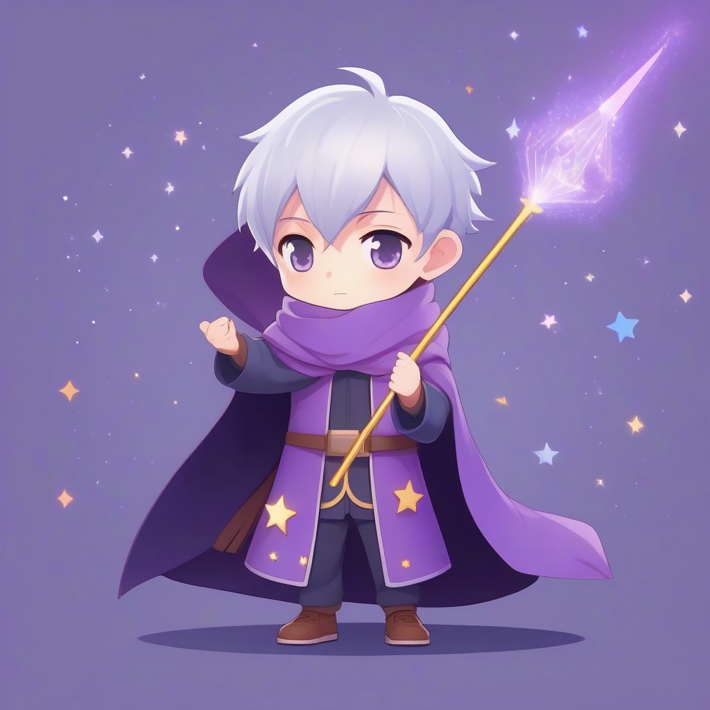 8K魔法学徒Q版男孩：星光闪烁眼神与柔和工作灯