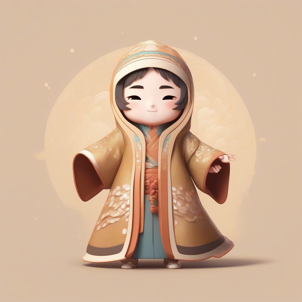 8K渲染：Q版锦衣卫展示蟒袍（Mang Fu），活泼站姿全身图