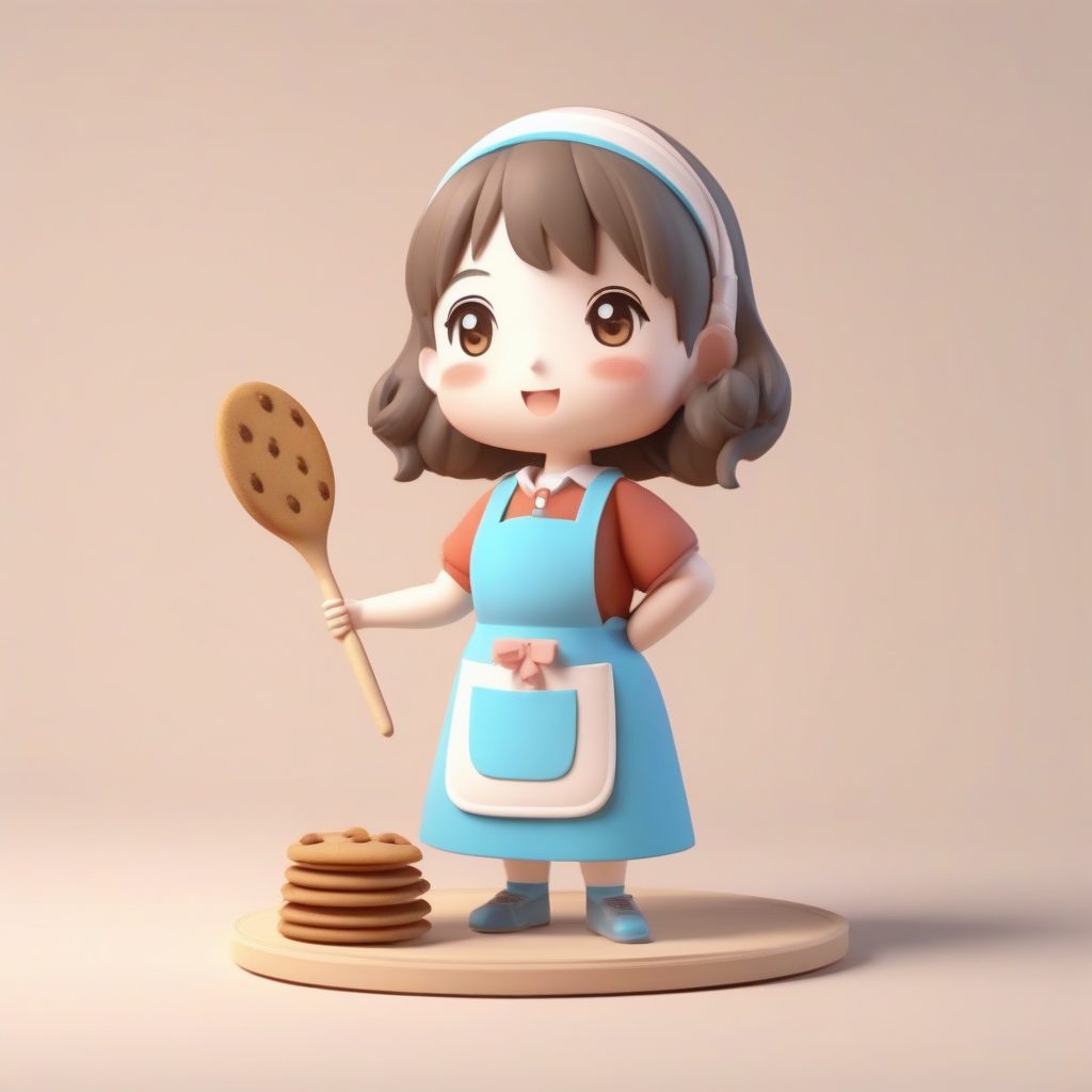 8K Pop Mart Q版家政女教师：围裙与擀面杖，治愈系粘土全身照