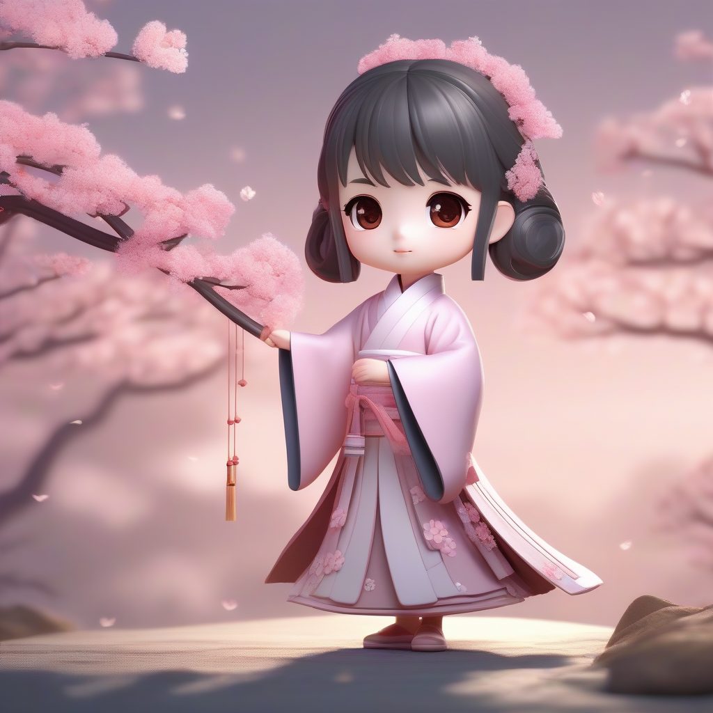 8K Q版汉服小女孩:桃花春日齐胸襦裙全身站立照 9 8K Q版汉服小女孩:桃花春日齐胸襦裙全身站立照