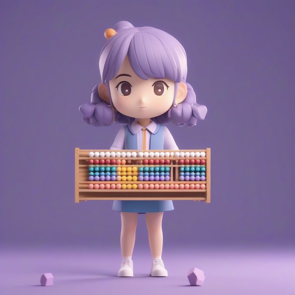 8K Q版数学女教师：抱着算盘，指向公式的粘土全身照