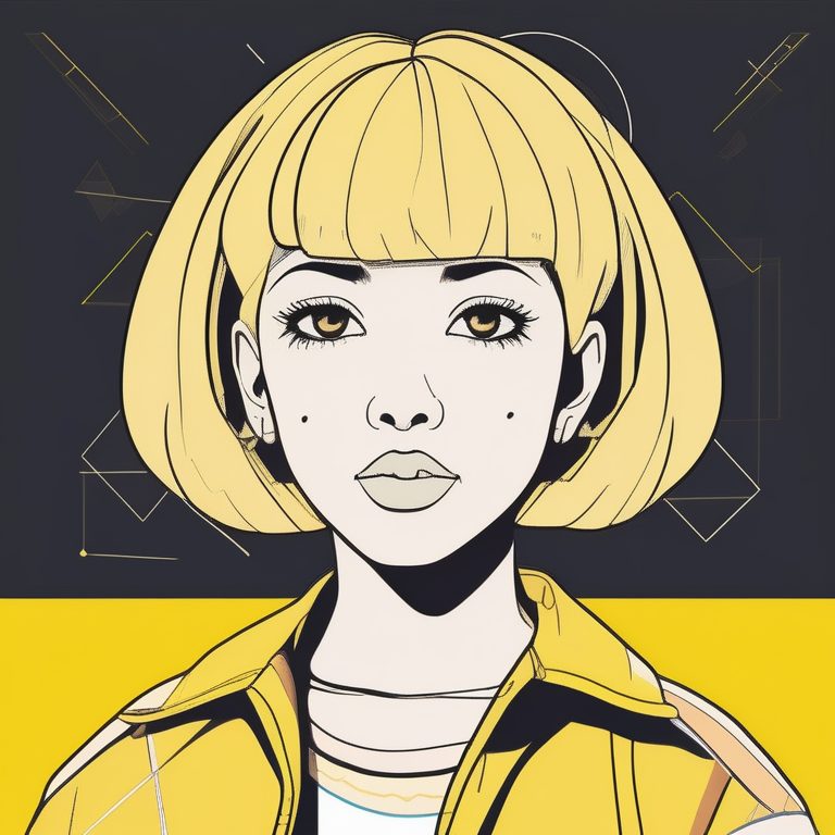 90年代极简VHS风短发动漫女孩肖像