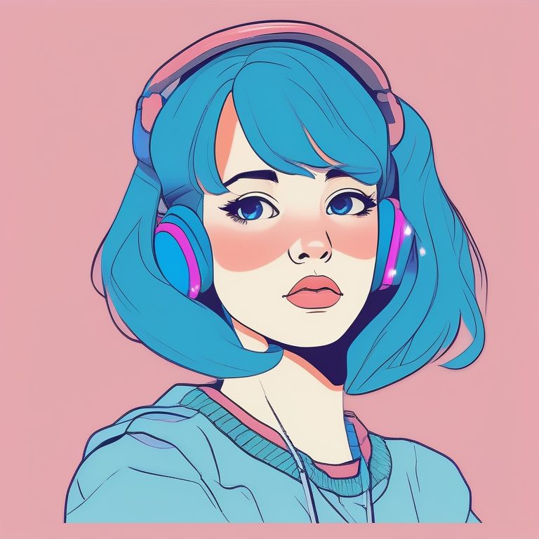 90年代极简VHS复古动漫女孩肖像之蓝发少女