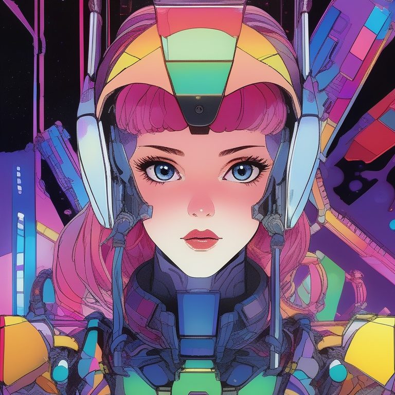 90s复古VHS科幻场景:机甲少女与漂浮物体