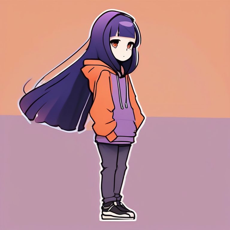 极简动漫风紫色卫衣Q版少女侧脸