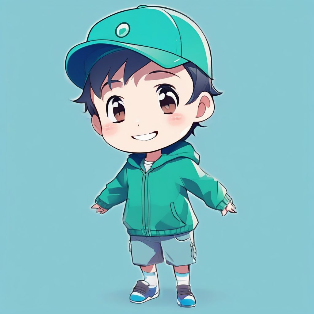 极简Q版蓝绿色帽卡哇伊动漫男孩
