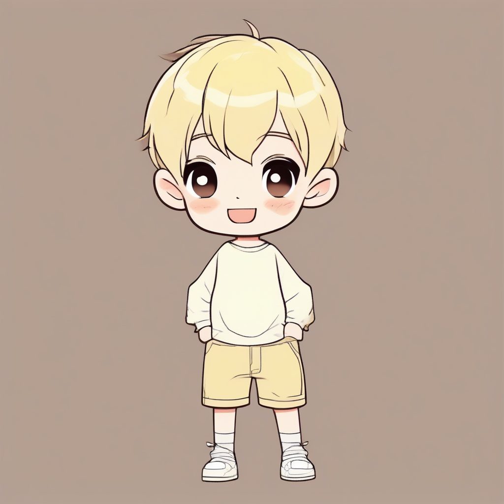 极简Q版动漫金发男孩纯色背景站姿