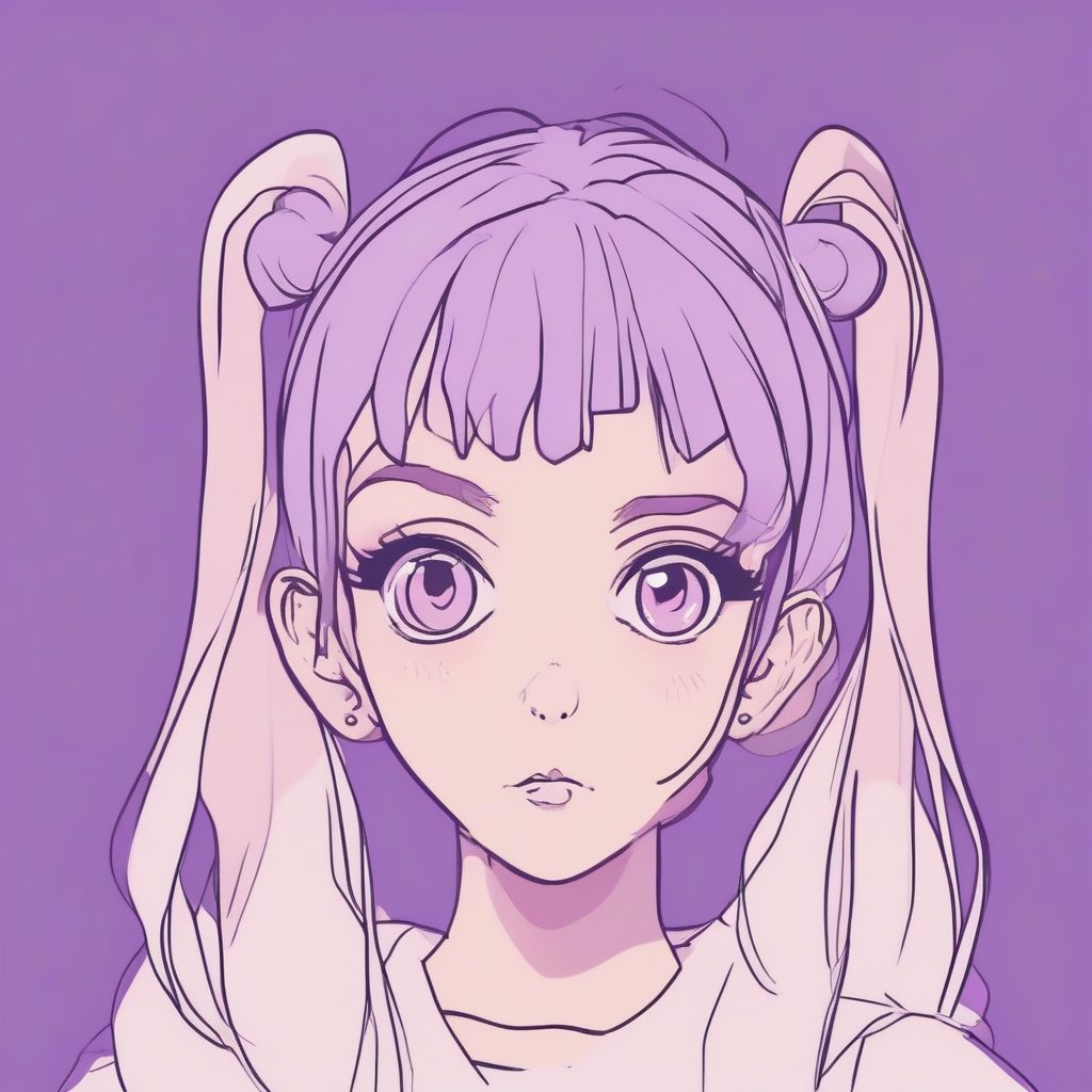 紫色背景下极简双马尾少女肖像
