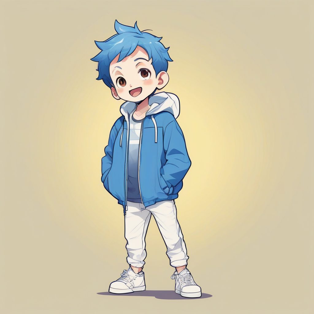简约卡哇伊Q版男孩：蓝色外套的活泼男孩