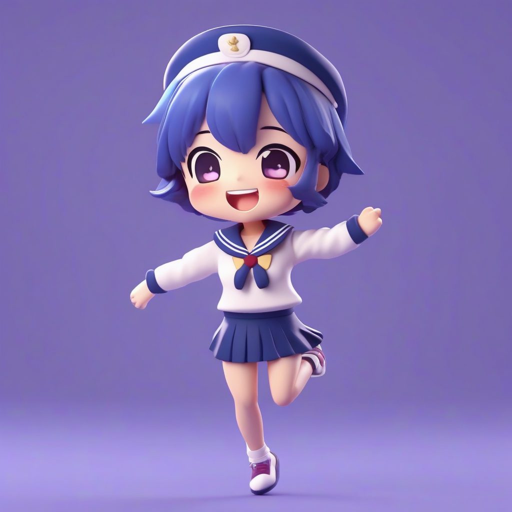 C4D渲染极简Q版蓝发水手服少女盲盒