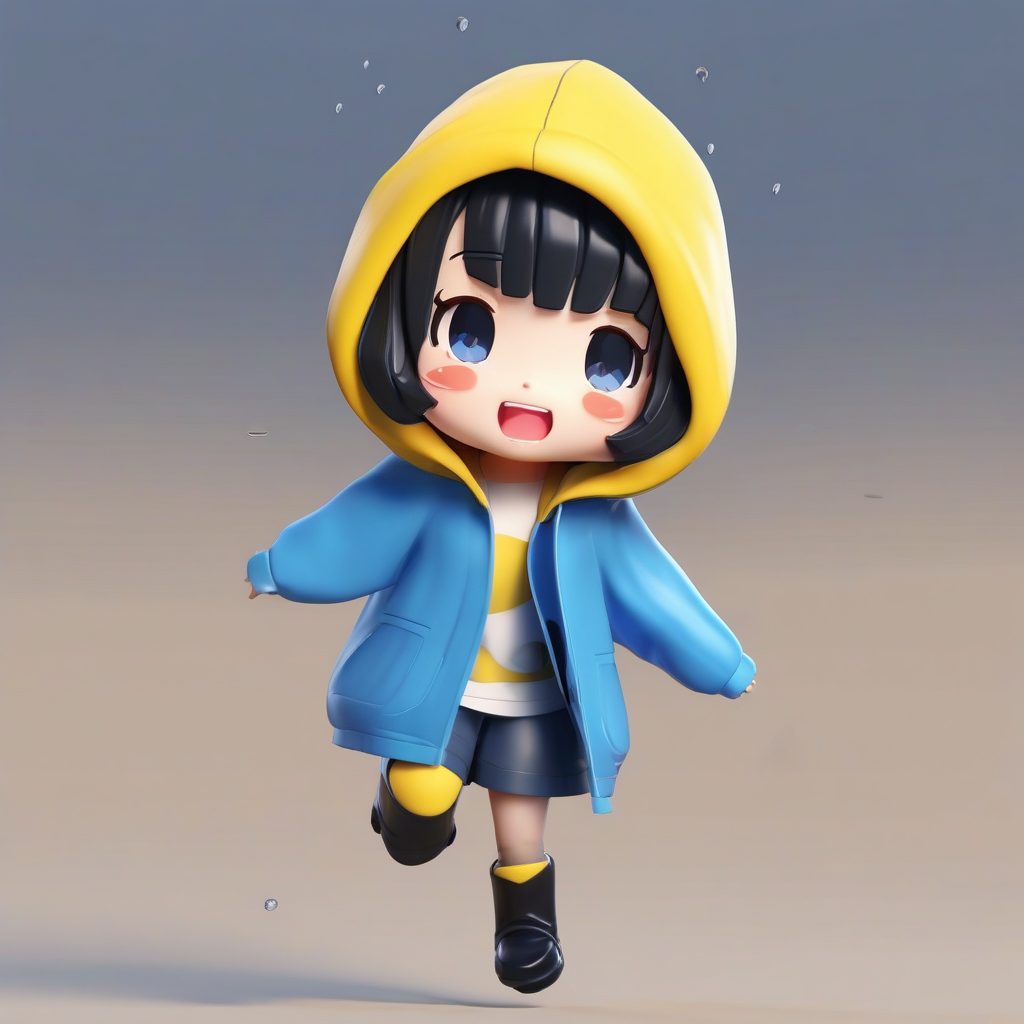 一个极简Q版女孩的雨天跳跃