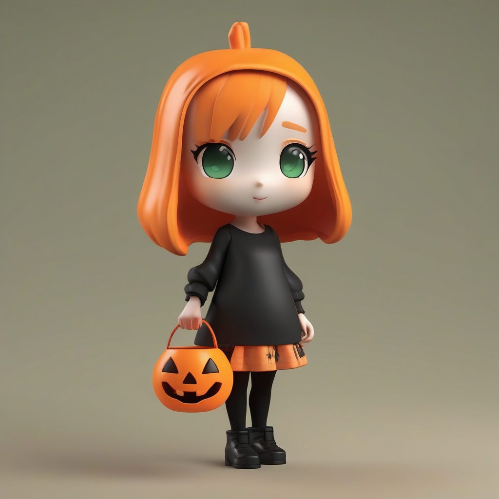 一个极简Q版粘土公仔：万圣节南瓜女孩