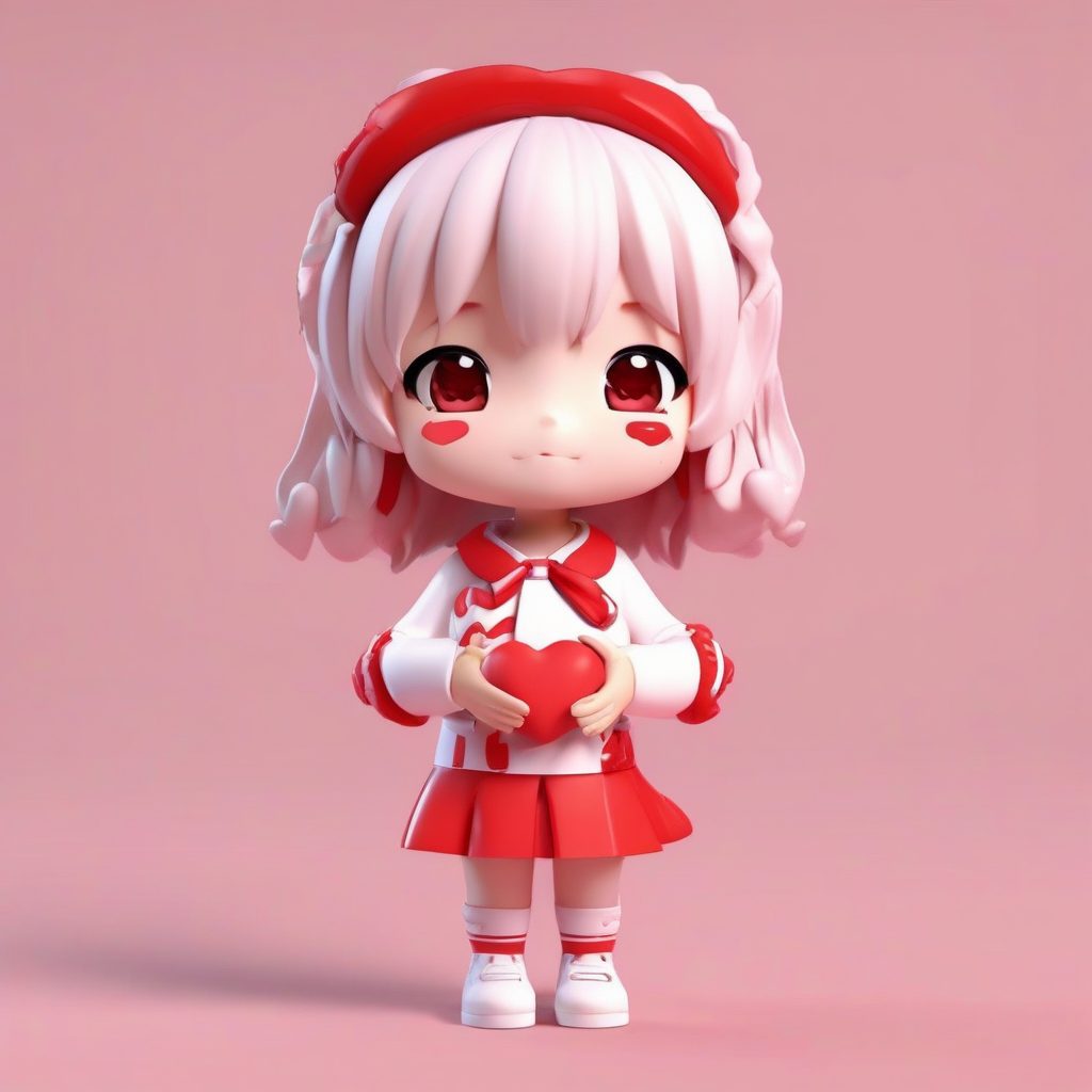 一个Octane渲染Q版粘土公仔：红色爱心制服女孩