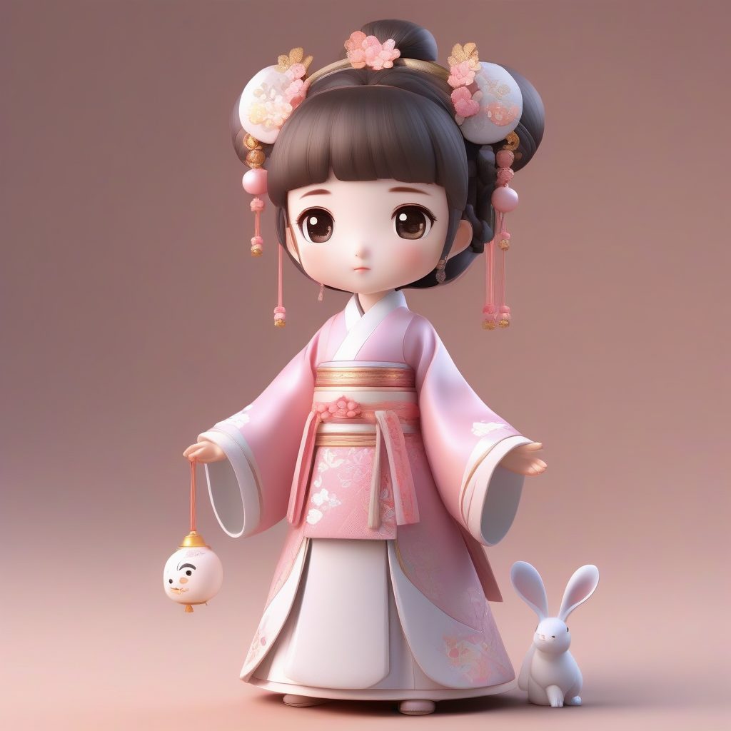 爆款AI绘画：Q版汉服小女孩3D盲盒手办渲染提示词 (C4D/Octane Ray Tracing)