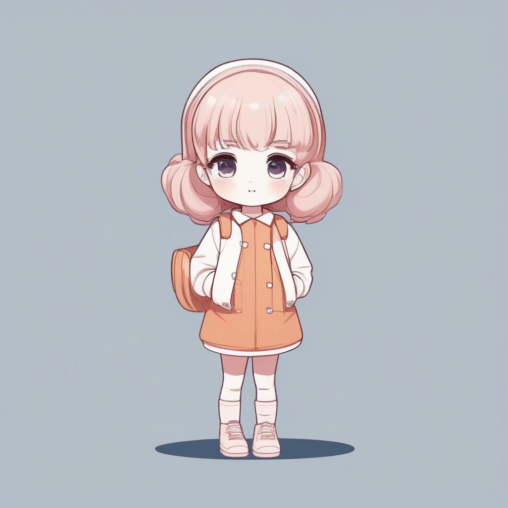 AI绘画：Q版时尚女孩极简风格全身像，纯色背景的最佳提示词