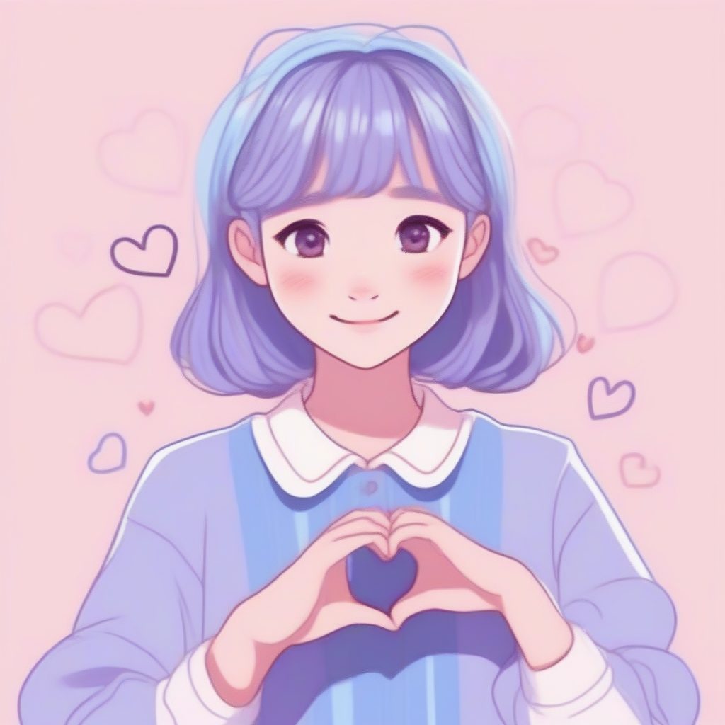 爱心手势的纯真动漫角色：聚焦温柔表情的插画