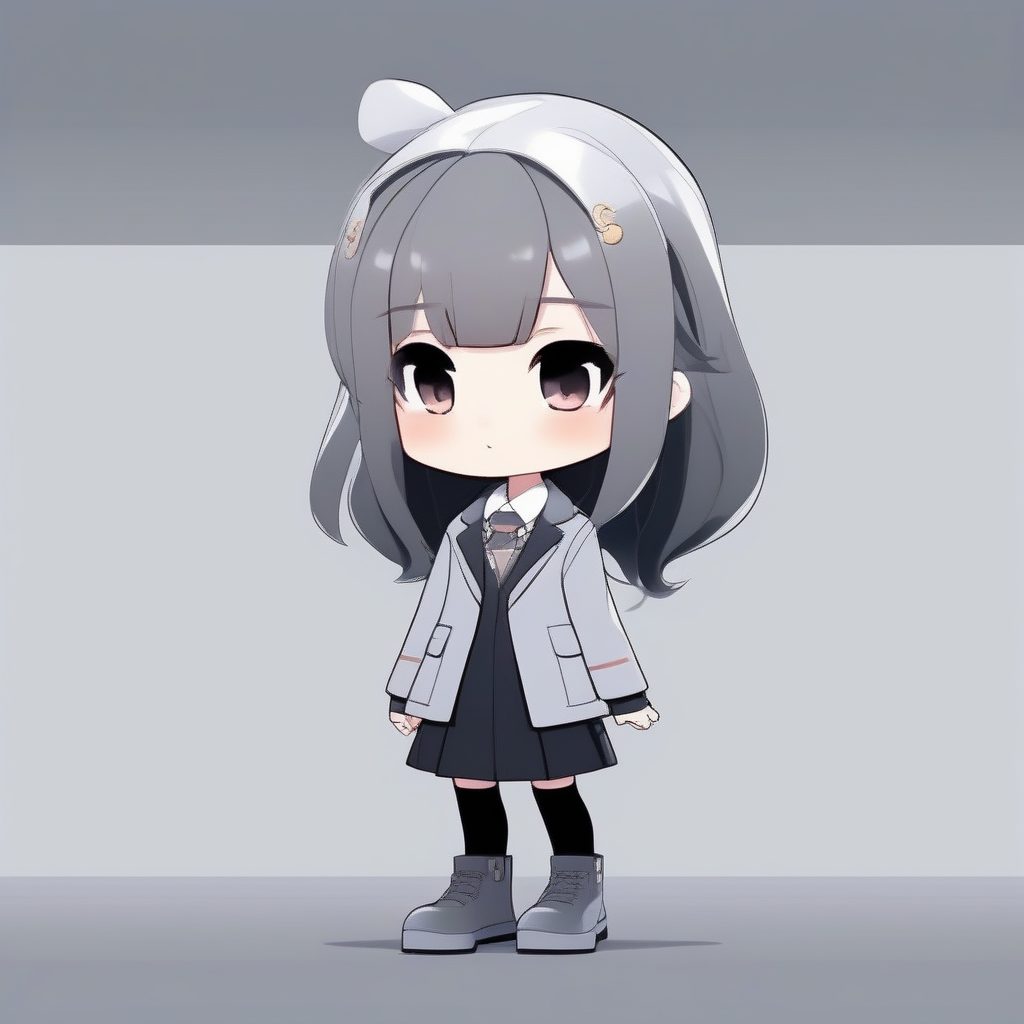 暗黑学院风Q版女孩：冷色调、高细节布料纹理光追全身照提示词