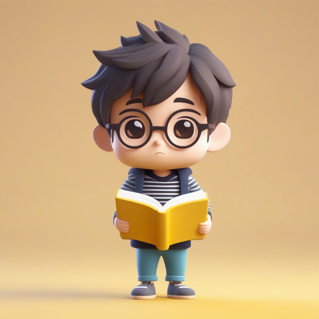 安静的读书男孩:粘土材质3D渲染,柔和纯黄背景AI提示词 1 安静的读书男孩:粘土材质3D渲染,柔和纯黄背景AI提示词