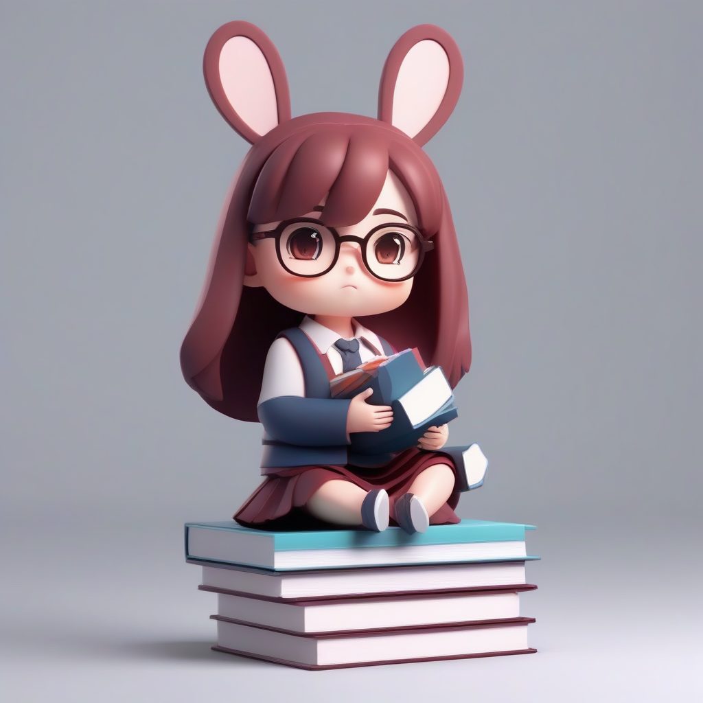 安静的图书管理员：戴眼镜的Q版兔耳娘