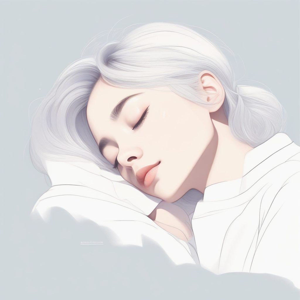 安静的治愈系少女：柔和线条与纯白背景特写