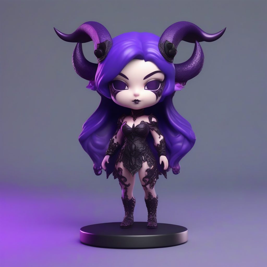 暗夜哥特魅魔手办：紫黑系可爱Q版3D光追全身模型