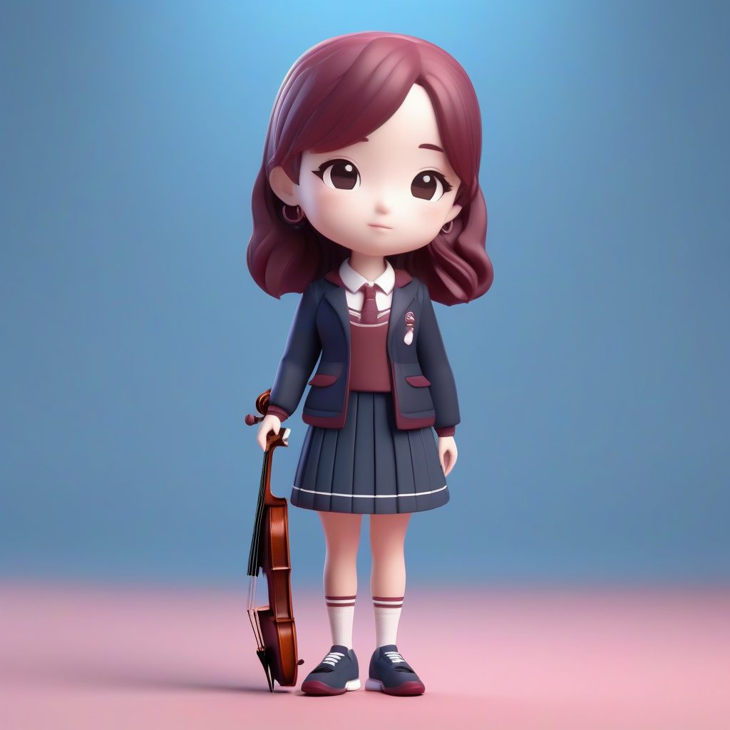 八度渲染精品：Q版提琴音乐女学生手办提示词