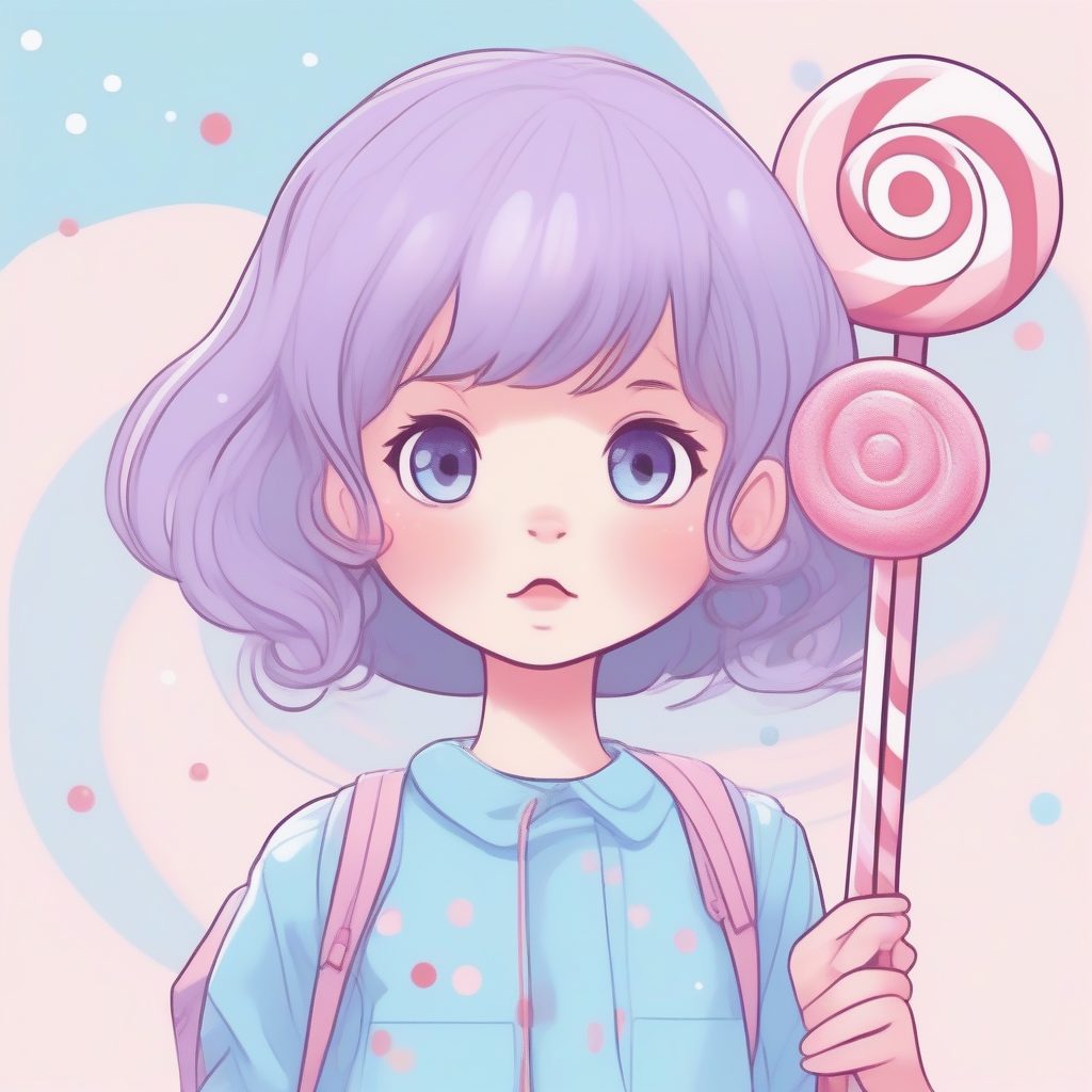 棒棒糖后躲藏的俏皮女孩：极简的糖果主题插画