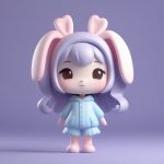 抱抱巨型马卡龙:害羞的Q版睡衣兔耳娘,奶油色3D渲染,纯色背景 6 bao bao ju xing ma ka long hai xiu de q ban shui yi tu er niang nai you se 3d xuan ran chun se bei