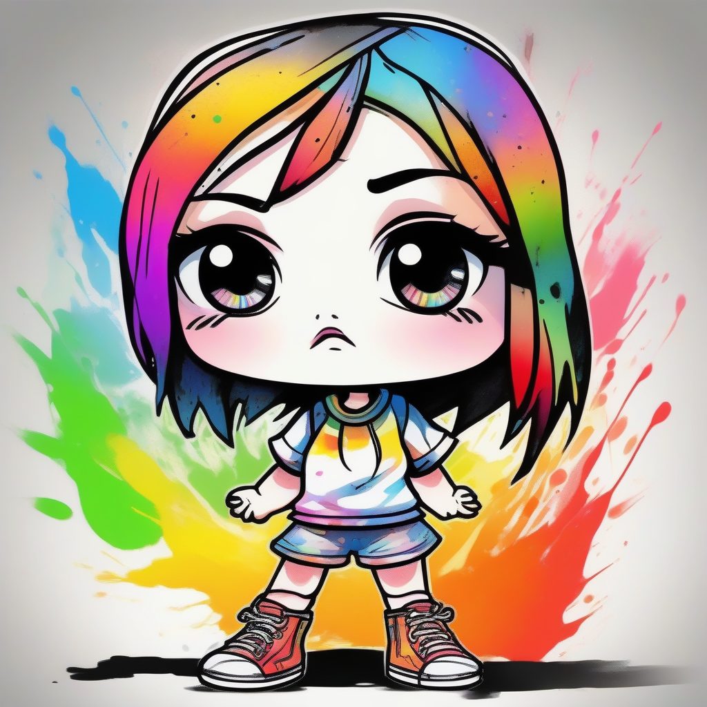 爆发式水彩：Q版女孩戏剧性跺脚发脾气瞬间